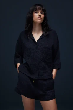 Aveny Cordelia Shirt Cotton Crinkle Black