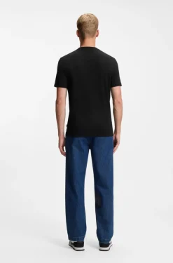 Boss Cotton Jersey T-Shirt with Animal Artwork Black