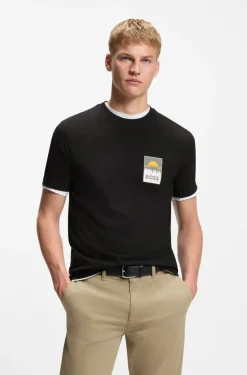 Boss Cotton Jersey T-shirt with Logo Artwork Black