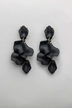 Bow19 Details Leaf Earrings Black Matte