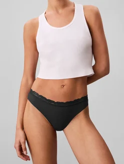 Calvin Klein 3 Pack Thongs – Micro Stretch with Lace Black/Cedar/Attract