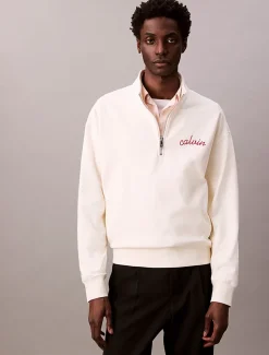 Calvin Klein Chain Stitch Logo 1/4 Zip Sweatshirt Tofu