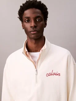 Calvin Klein Chain Stitch Logo 1/4 Zip Sweatshirt Tofu