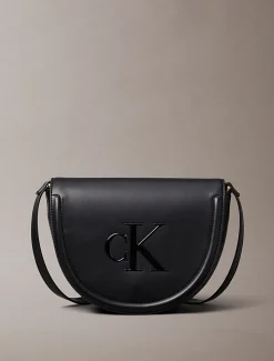Calvin Klein Embossed Monogram Logo Saddle Bag Black