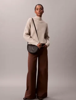 Calvin Klein Embossed Monogram Logo Saddle Bag Black