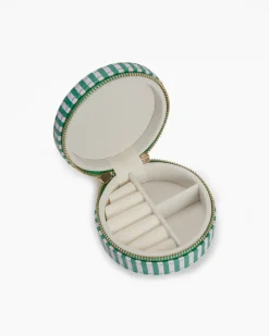 Fenella Smith Round Jewellery Case Green And lilac Stripe