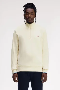 Fred Perry Half Zip Sweatshirt Ecru / Court Blue / Oxblood