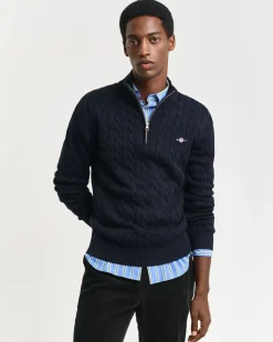 Gant Cotton Cable Half Zip Jumper Evening Blue