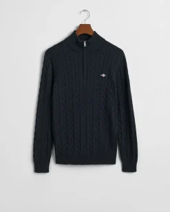 Gant Cotton Cable Half Zip Jumper Evening Blue