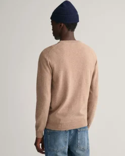 Gant Superfine Lambswool Crew Neck Jumper Dark Sand Melange