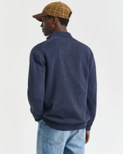 Gant Superfine Lambswool Zip Cardigan Dk Navy Melange