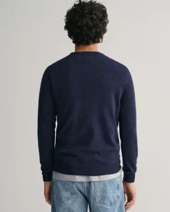 Gant Superfine Lambswool Crew Neck Jumper Dark Navy Melange