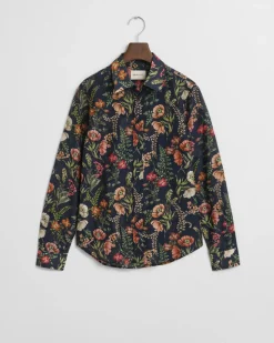 Gant Woman Reg Floral Cotton Silk Shirt Evening Blue