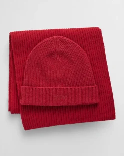 Gant Woman Script Beanie & Scarf Gift Set Cherry Red