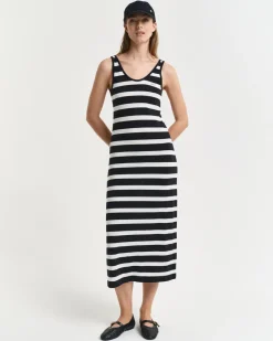 Gant Woman Striped Tank Top Jersey Midi Dress Black