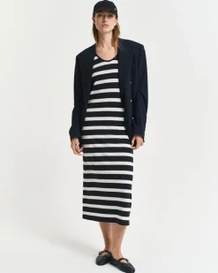 Gant Woman Striped Tank Top Jersey Midi Dress Black