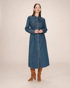 Grace & Mila Shanie Long Denim Dress Medium Blue