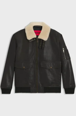 Hugo Loran Leather Aviator Jacket Dark Brown