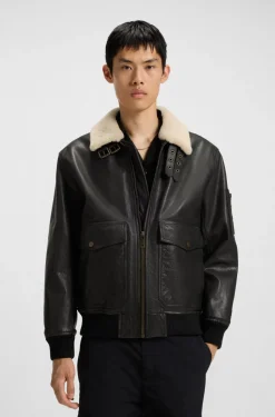 Hugo Loran Leather Aviator Jacket Dark Brown