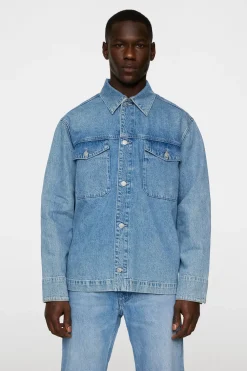 J.Lindeberg Hunt Washed Denim Overshirt Light Blue