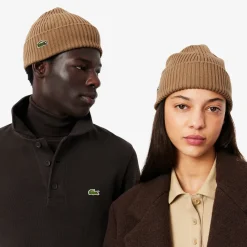 Lacoste Rib Knit Brushed Wool Beanie