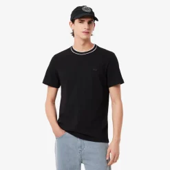 Lacoste Stretch Piqué Stripe Collar T-shirt Midnight Blue