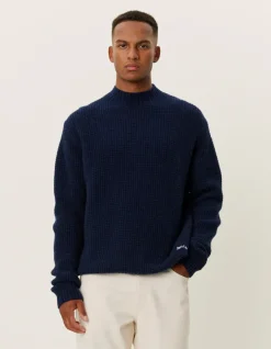 Les Deux Grady Waffle Mockneck Knit Dark Navy