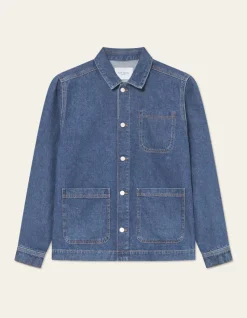 Les Deux Layton Washed Denim Overshirt Medium Indigo Wash