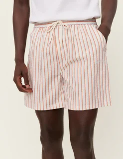 Les Deux Stan Stripe Seersucker Swim Shorts Ivory/Baked Papaya