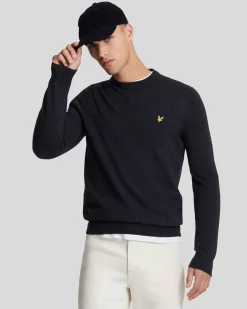Lyle & Scott Lambswool Blend Crew Neck Jumper Dark Navy Marl