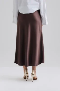 Malina Aubree Satin Skirt Chocolate