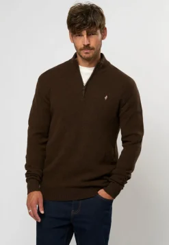 MCS Axel Lambswool Knit Half-zip Dark Brown Melange
