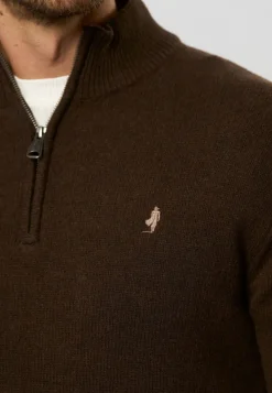 MCS Axel Lambswool Knit Half-zip Dark Brown Melange