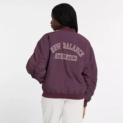 New Balance Graphic Woven Bomber Jacket Plum Brown