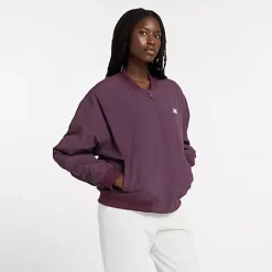 New Balance Graphic Woven Bomber Jacket Plum Brown