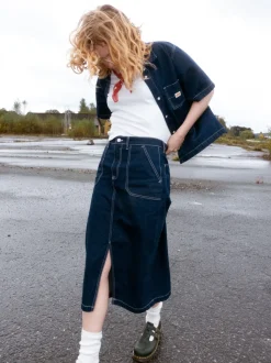 Nudie Jeans Boel Painter Denim Skirt Dark Blue