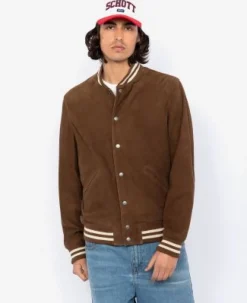 Schott Suede Varsity Jacket Light Brown
