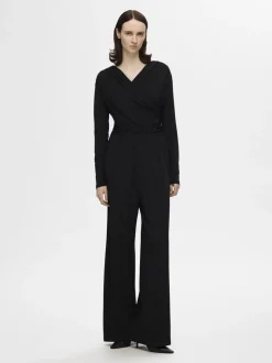 Selected Femme Rana LS Wrap Jumpsuit Black