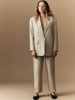 Selected Femme Sine Fitted Linen Blazer Humus