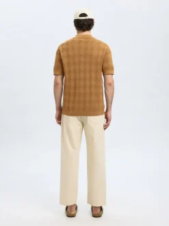 Selected Homme Arco Knit Structure Polo Shirt Chipmunk