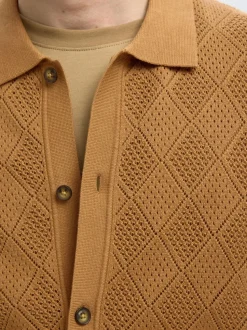 Selected Homme Arco Knit Structure Polo Shirt Chipmunk