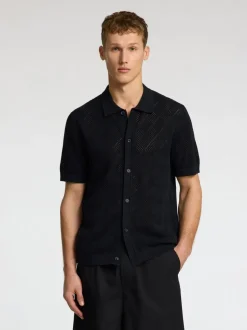 Selected Homme Arco Knit Structure Polo Shirt Black