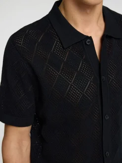 Selected Homme Arco Knit Structure Polo Shirt Black