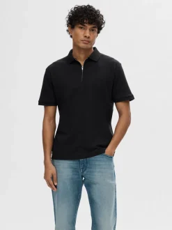 Selected Homme Fave Zip Polo Black