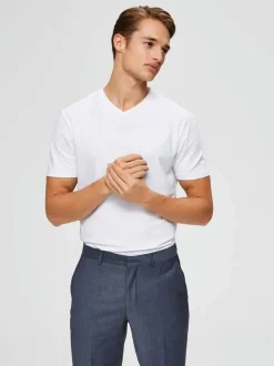 Selected Homme New Pima V-Neck Bright White