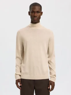 Selected Homme Tray Merino Roll Neck Sweater Oatmeal