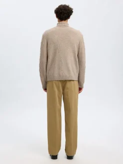 Slhneil Relaxed Cable Roll Neck Oatmeal