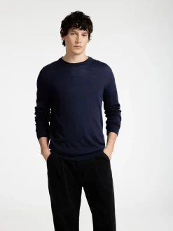 Slhtray Premium Merino Crew Neck Navy Blazer