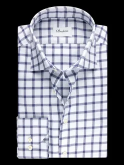 Stenströms Fitted Navy Checked Oxford Shirt