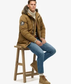 Superdry Everest Faux Fur Parka Jacket Kangaroo Brown